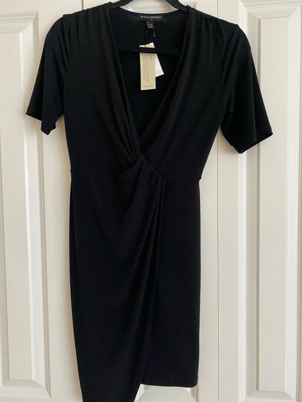 Banana Republic Black Faux-Wrap Midi Dress